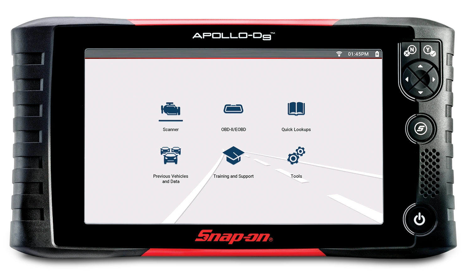 A auto technician connects the auto scan tool, APOLLO-D9™, to a vehicle and runs diagnostic tests.